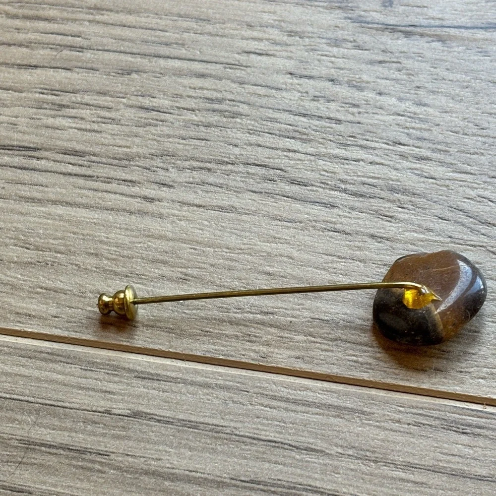 vintage stick pin (also known as a tie pin) tiger's eye gemstone